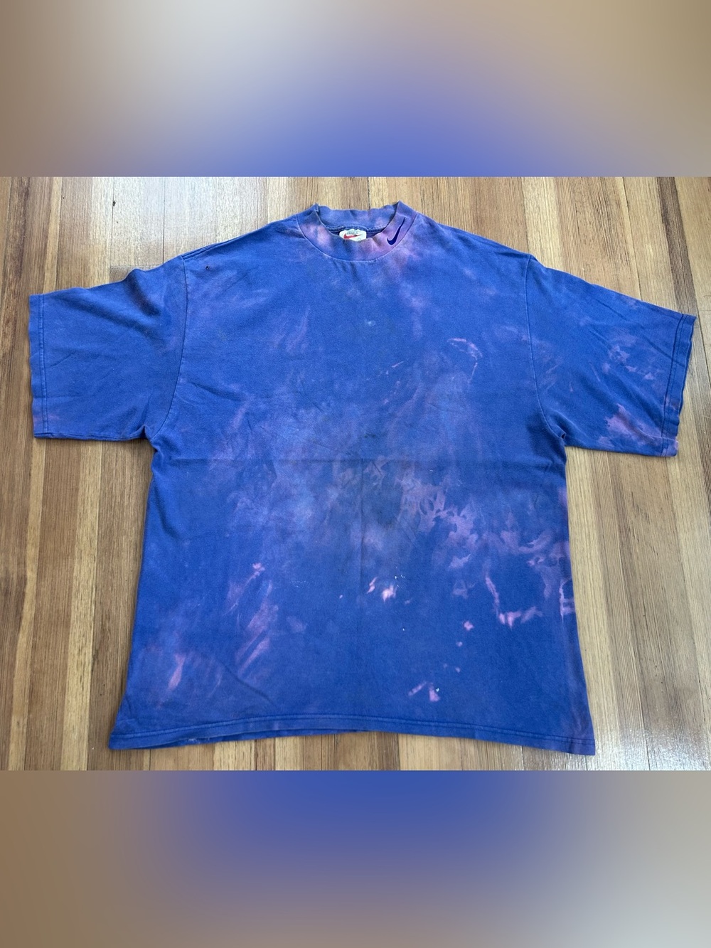 Vtg 90s blue/ pink faded Nike blank tee with embroidered logo made in USA XL